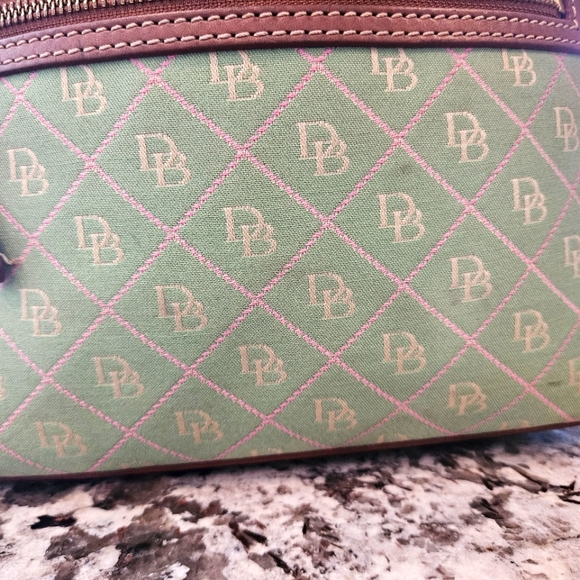 Y2K DOONEY & BOURKE Green Pink White Monogram Logo Shoulderbag w Leather Strap - Picture 14 of 17